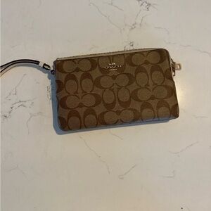 Coach Signature Tan and Brown Wristlet